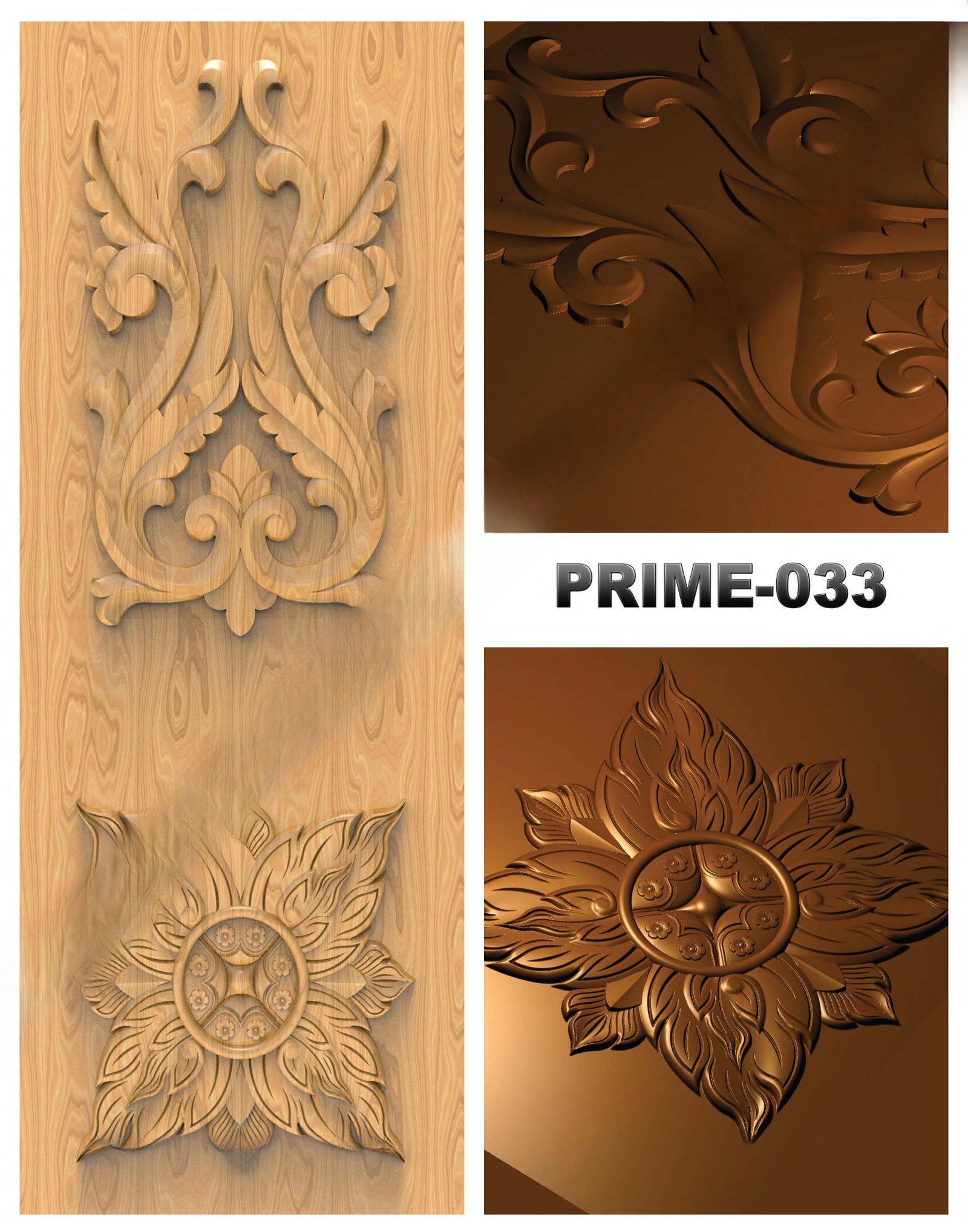 prime designs - PRIME-33 Elegant Floral Motif Door Relief Carving 3D Model